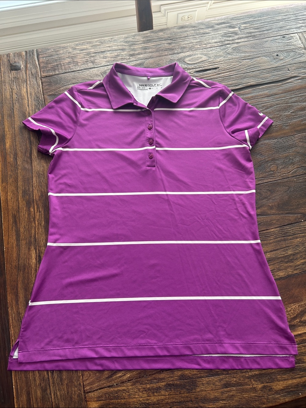 Nike Purple and White Striped Polo Button-Down Top - Women